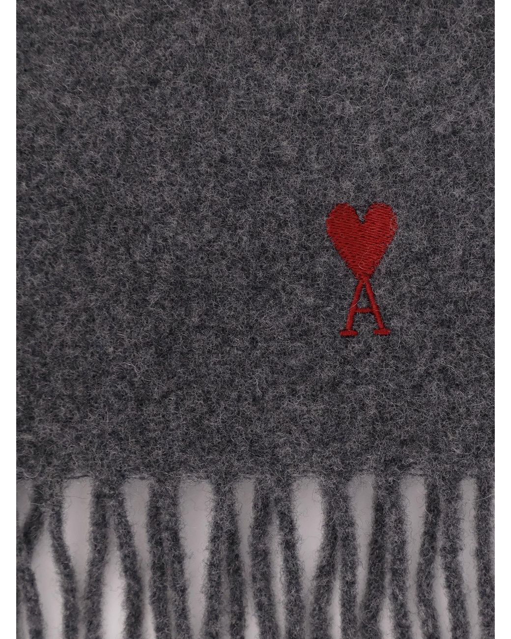 AMI Gray Ami Logo Embroidered Fringed Scarf for men