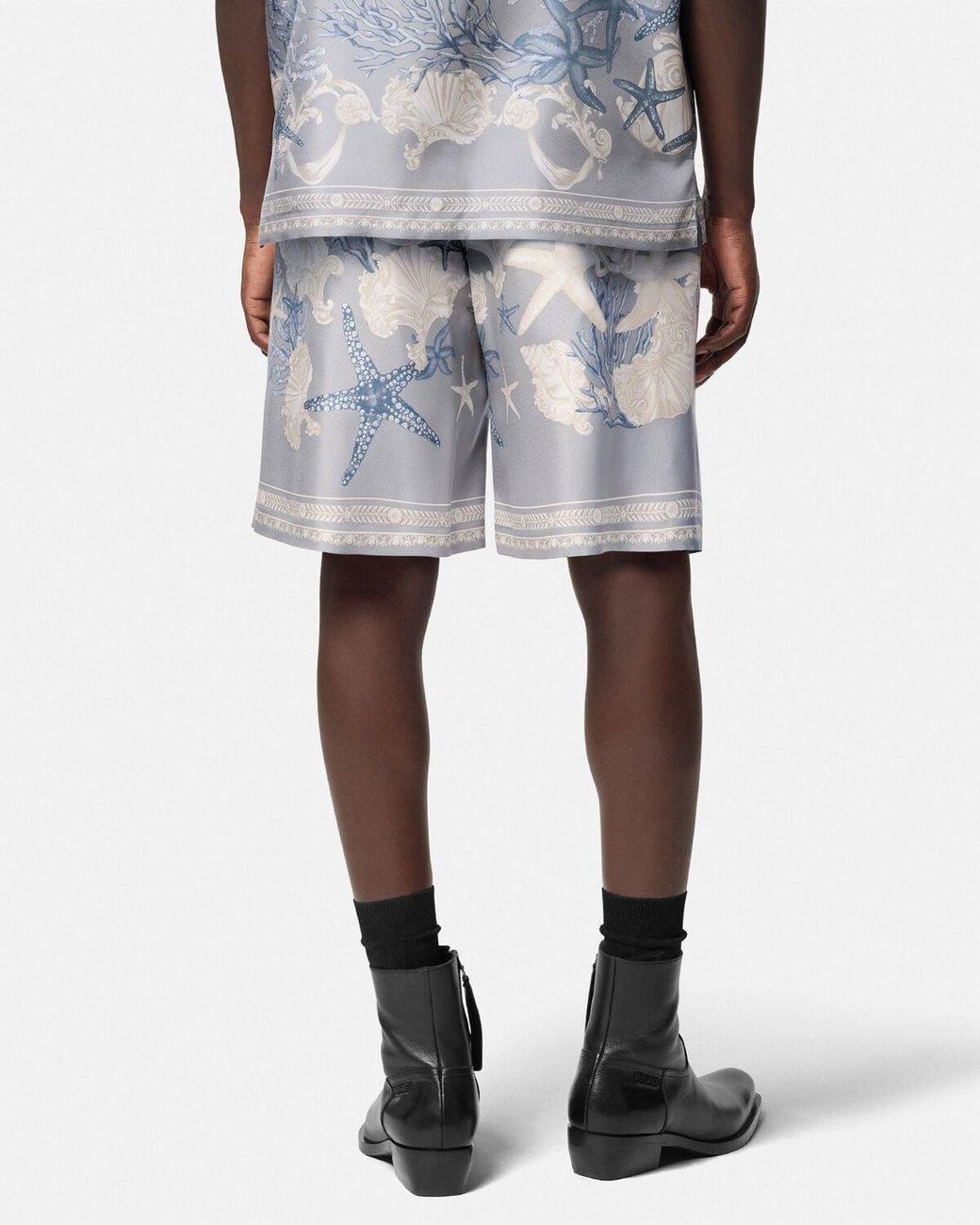 Versace Gray Barocco Sea Printed Elasticated Waistband Shorts for men