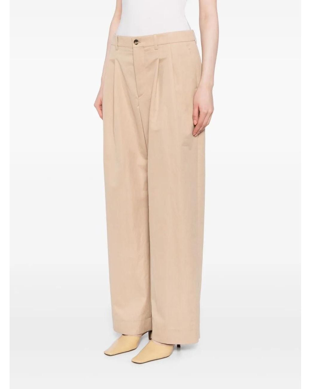 Wardrobe NYC Natural Wide-Leg Pleated Track Pants
