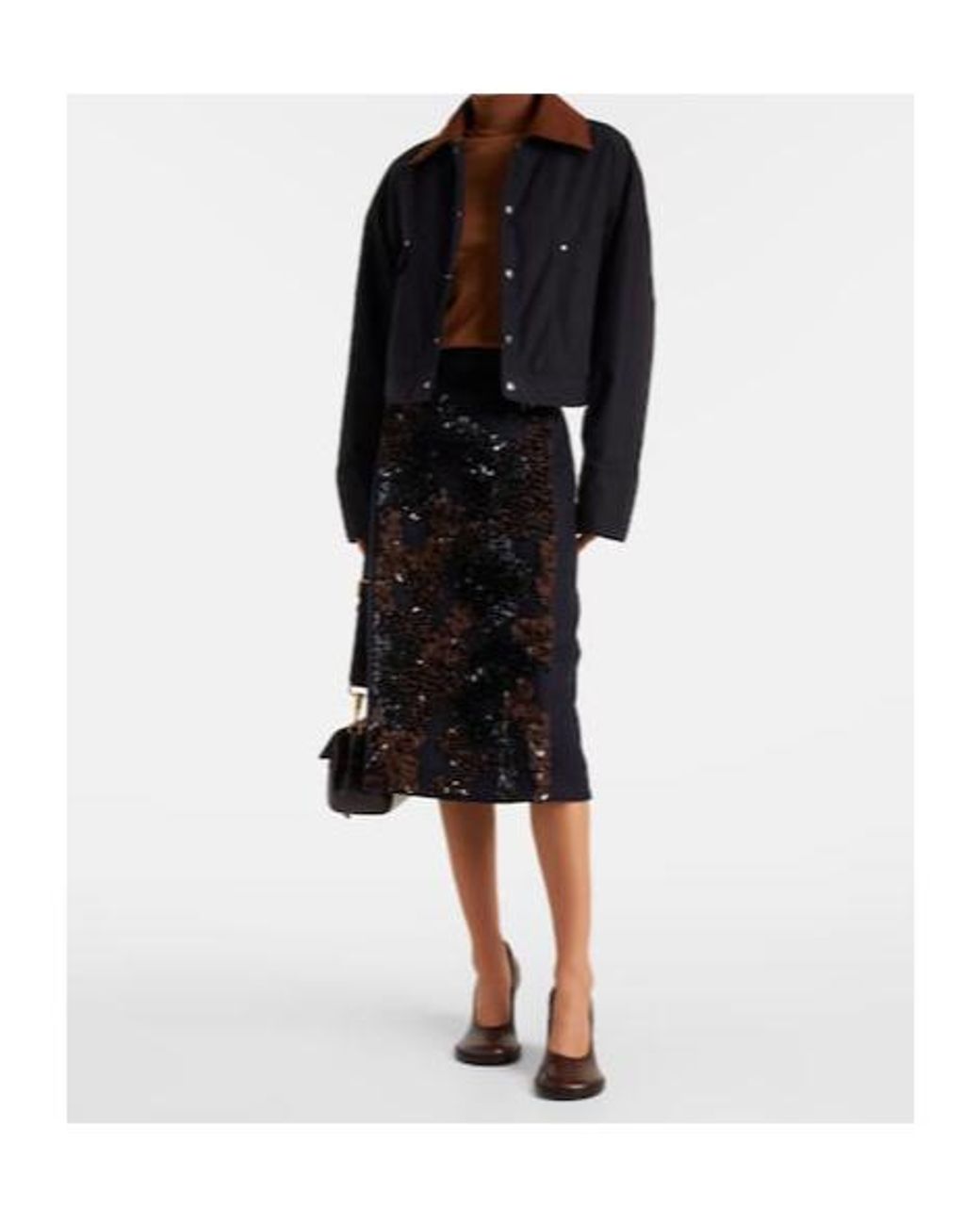 Plan C Black Sequined Wool-Blend Midi Skirt