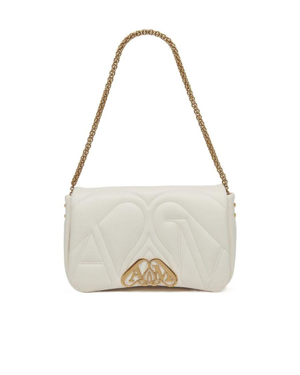 McQueen White The Seal Quilted Small Shoulder Bag