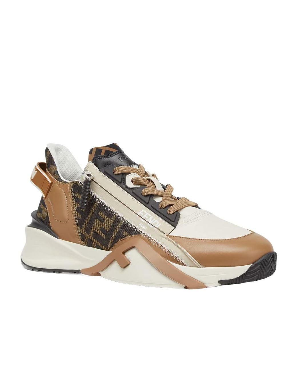 Fendi Brown Flow Ff Jacquard Lace-Up Sneakers for men