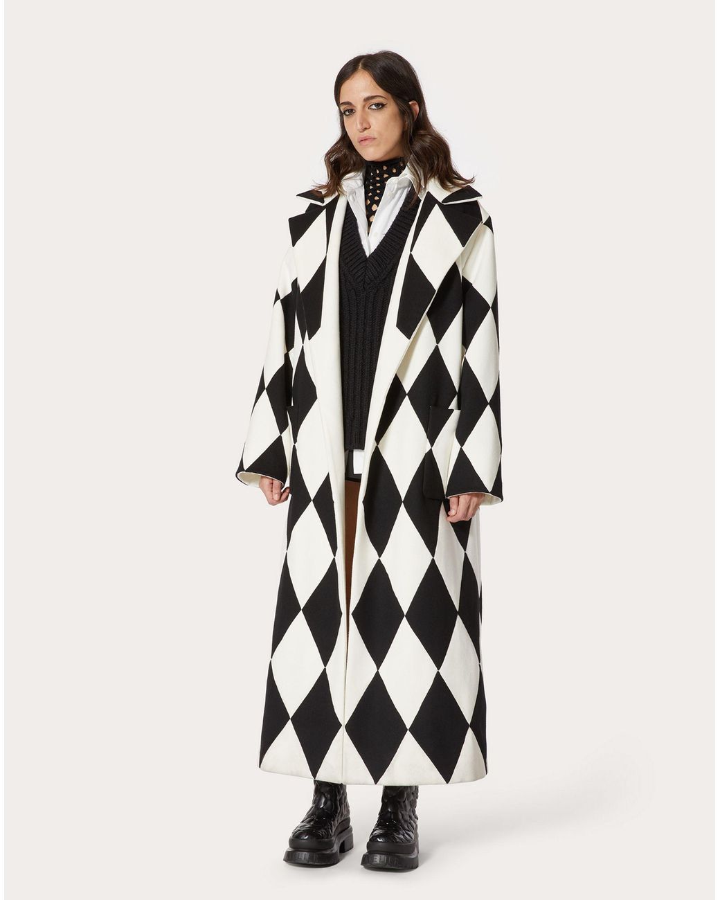 Valentino White Geometric Pattern Coat