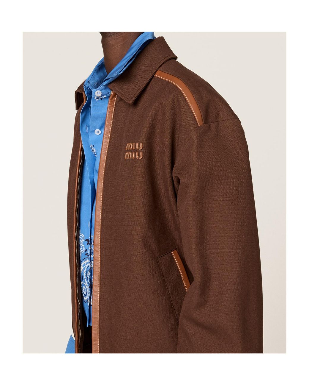 Miu Miu Brown Contrast Trim Zip Jacket