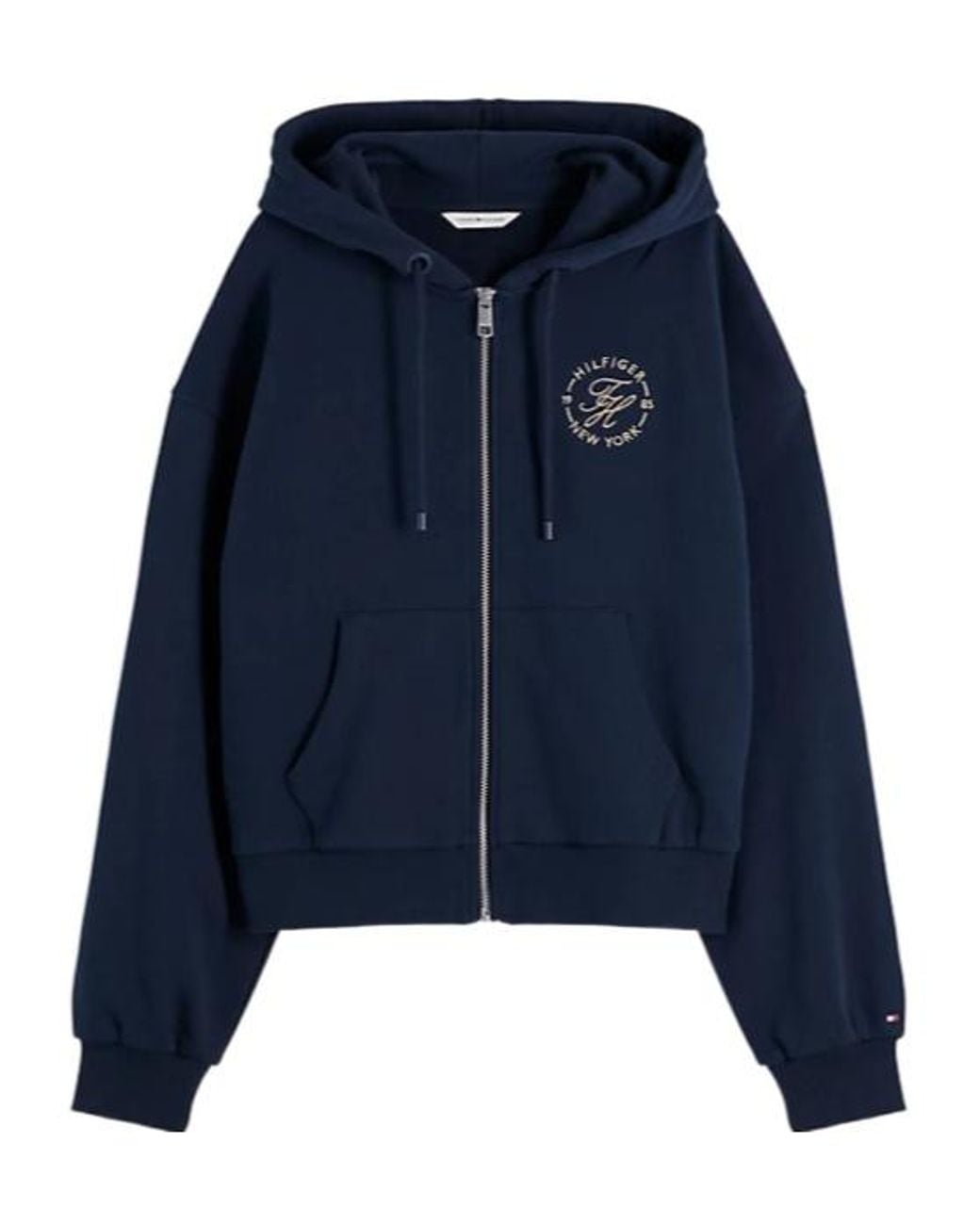 Tommy Hilfiger Blue Logo Embroidery Zip-Thru Hoody