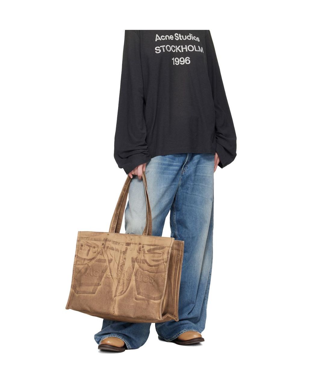 Acne Brown Logo Embossed Tote Bag for men
