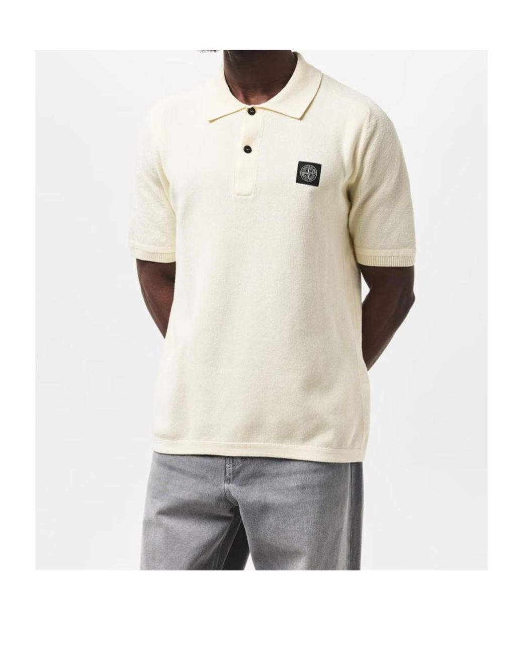 Stone Island White Logo Short-Sleeved Polo Shirt for men