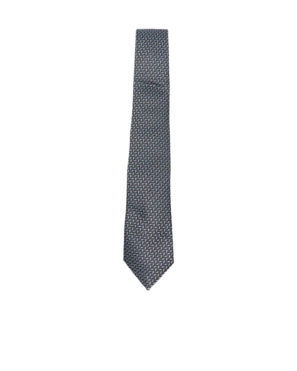 Giorgio Armani White Chevron-Patterned Silk Tie for men