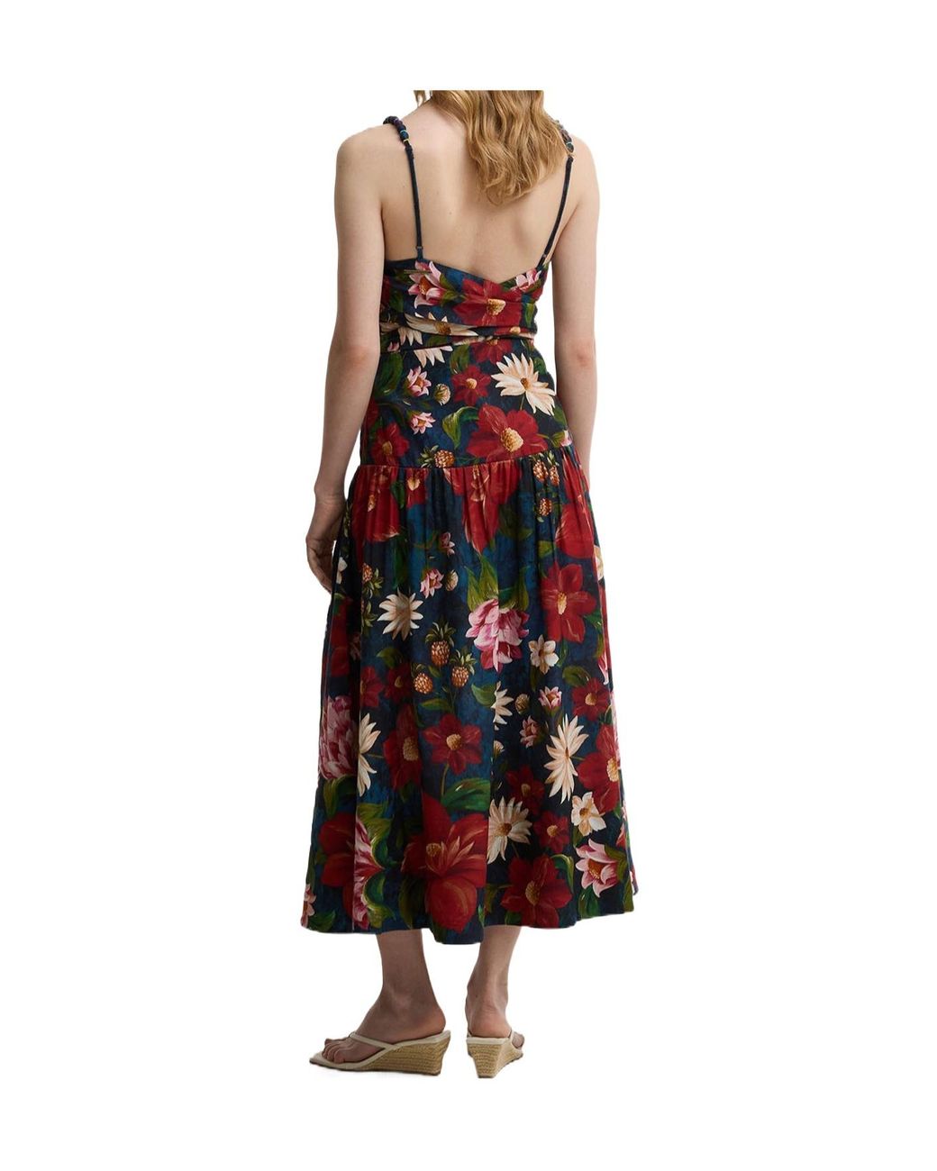 Barbour Red Beaded Strap Floral Midi Dress