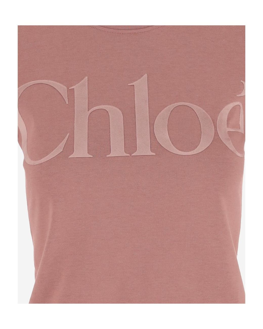 Chloé Pink Chloé Logo Detailed Crewneck T-Shirt