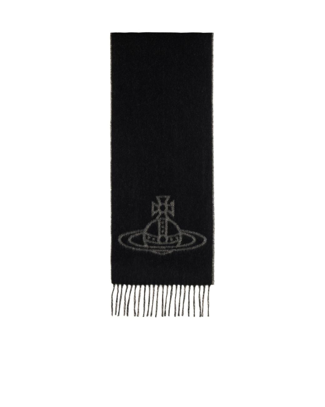 Vivienne Westwood Black Orb-Embroidered Fringed Scarf