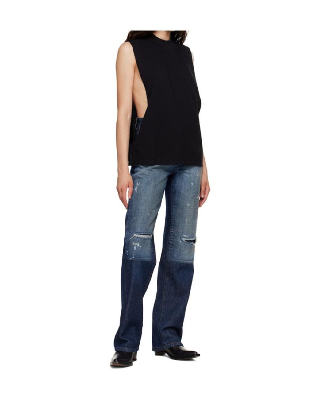 MM6 by Maison Margiela Black Cotton Jersey Sleeveless Top