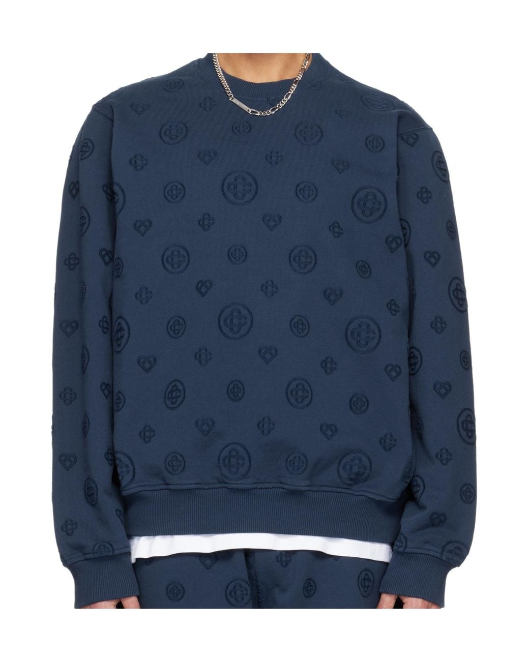 Casablanca Blue All-Over-Pattern Round-Neck Sweatshirt for men