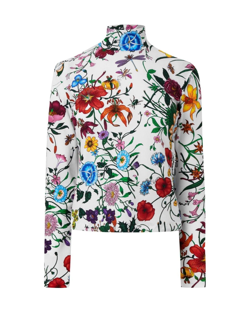 Gucci White Floral High-Neck Top