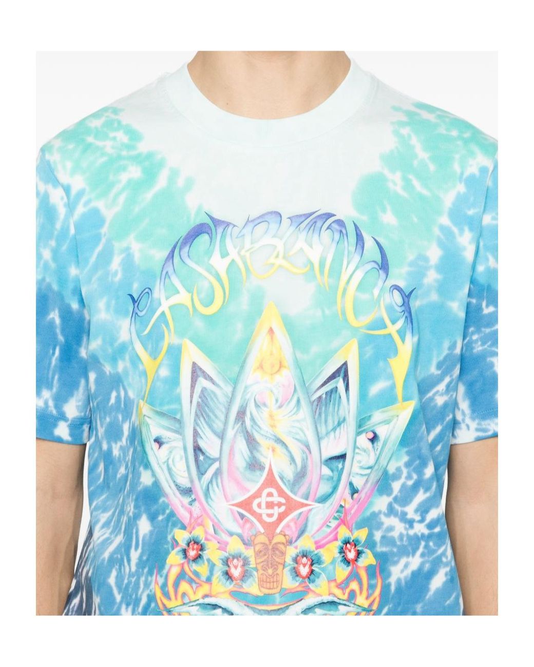 Casablanca Blue Crew-Neck T-Shirt With Tie-Dye Print for men
