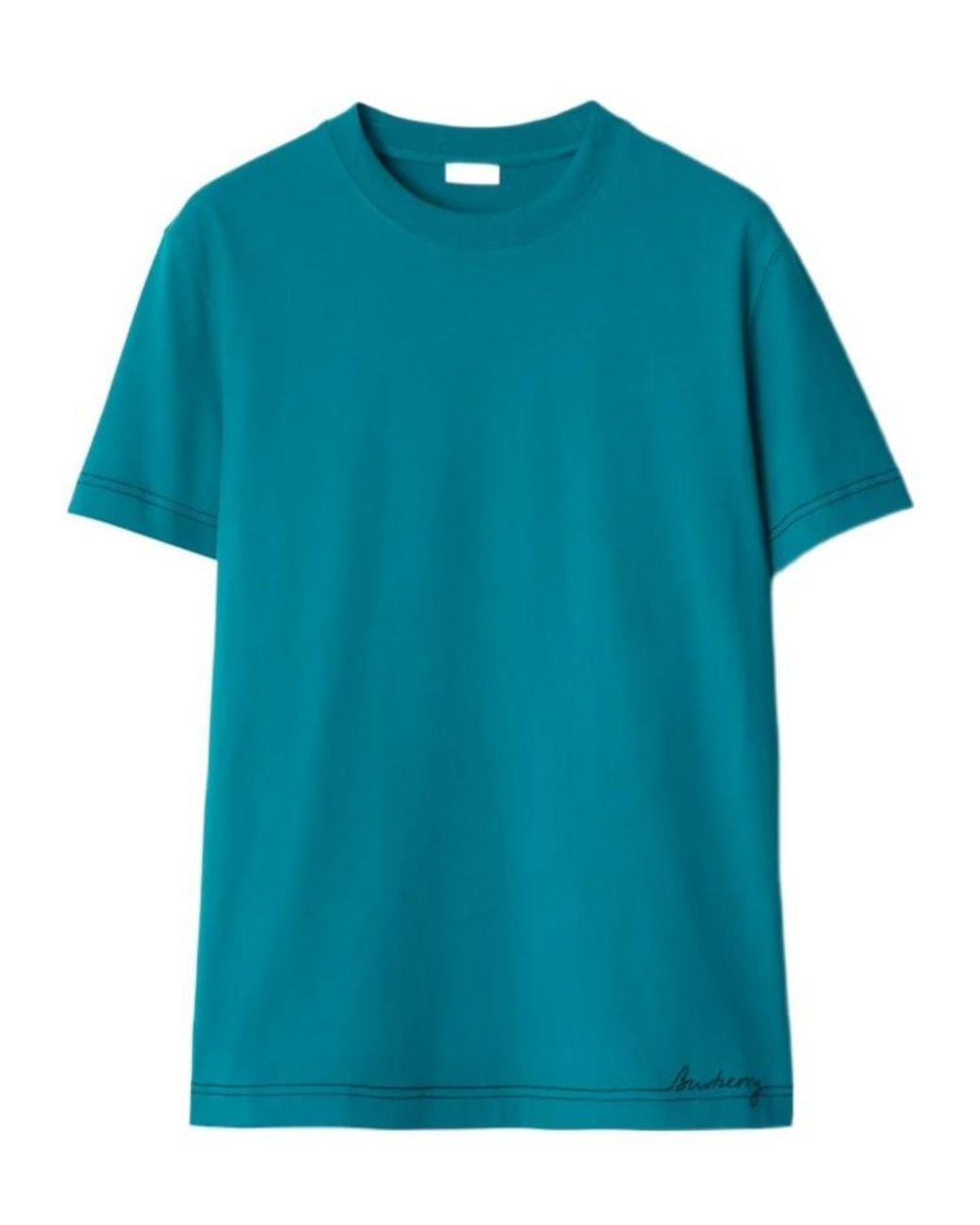 Burberry Blue Contrast-Stitching Cotton T-Shirt for men