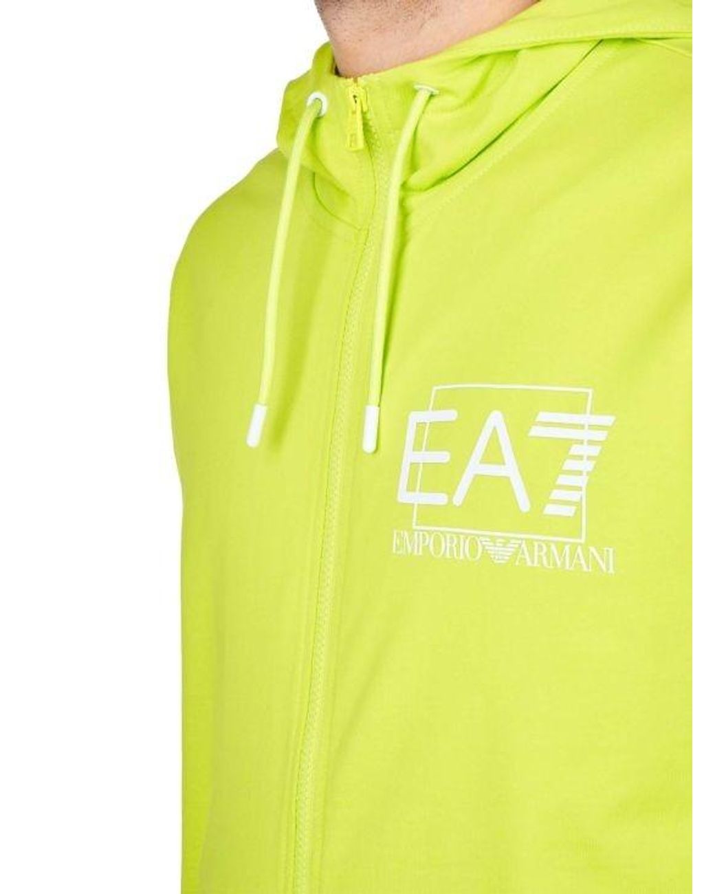 EA7 Yellow Logo Print Hooded Sweatshirt for men