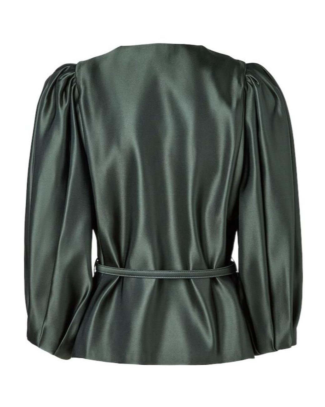 Fendi Green Duchess Crewneck Belted Jacket