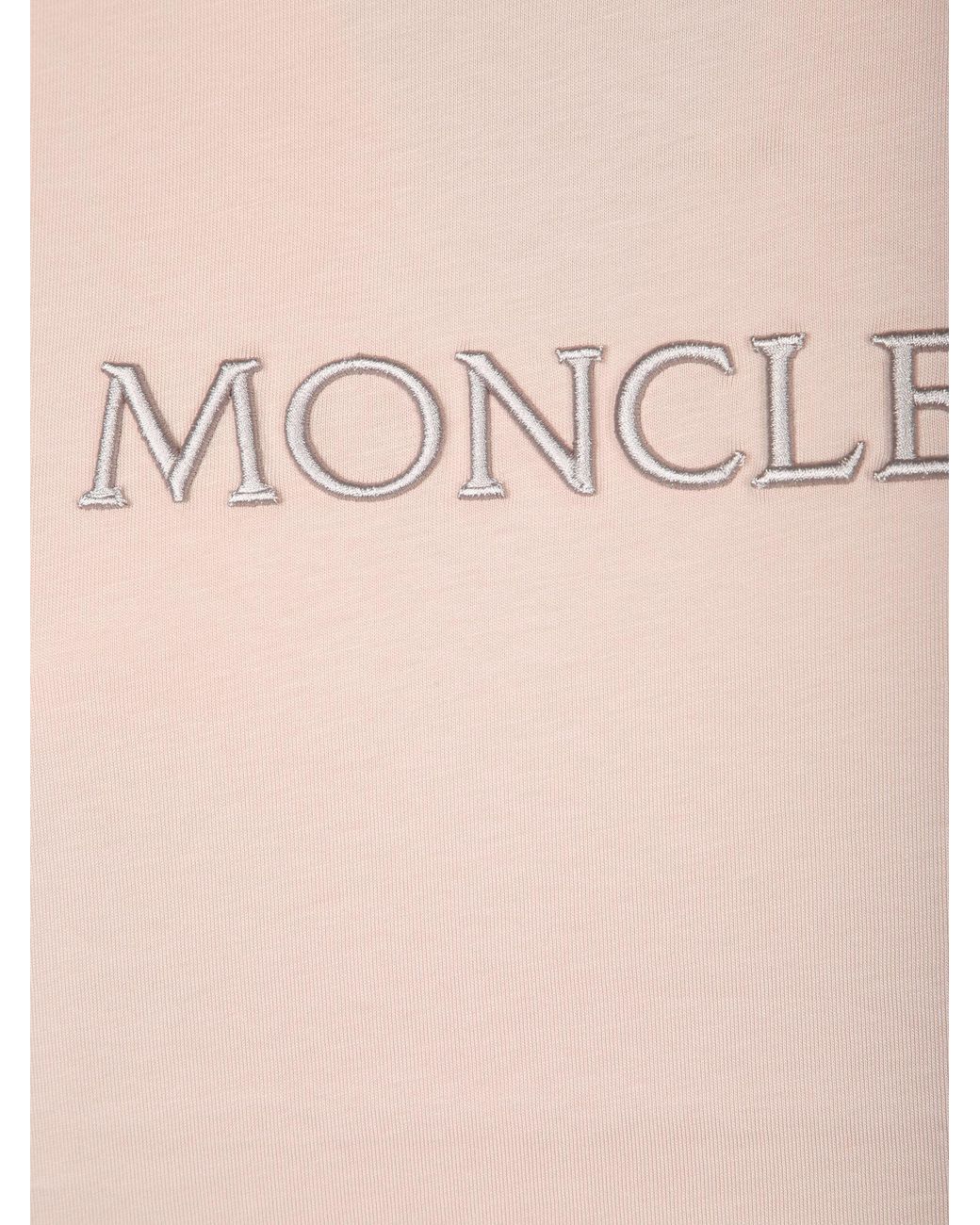 Moncler Pink Embroidered Tonal Logo Crewneck T-Shirt