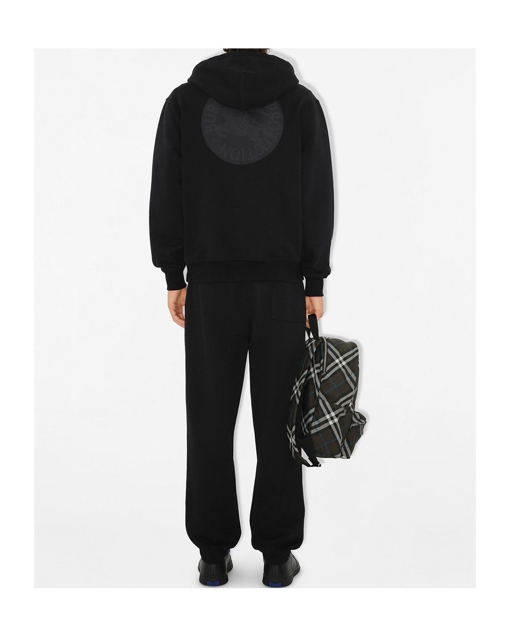 Burberry Black Ekd Motif Zip-Up Drawstring Hoodie for men