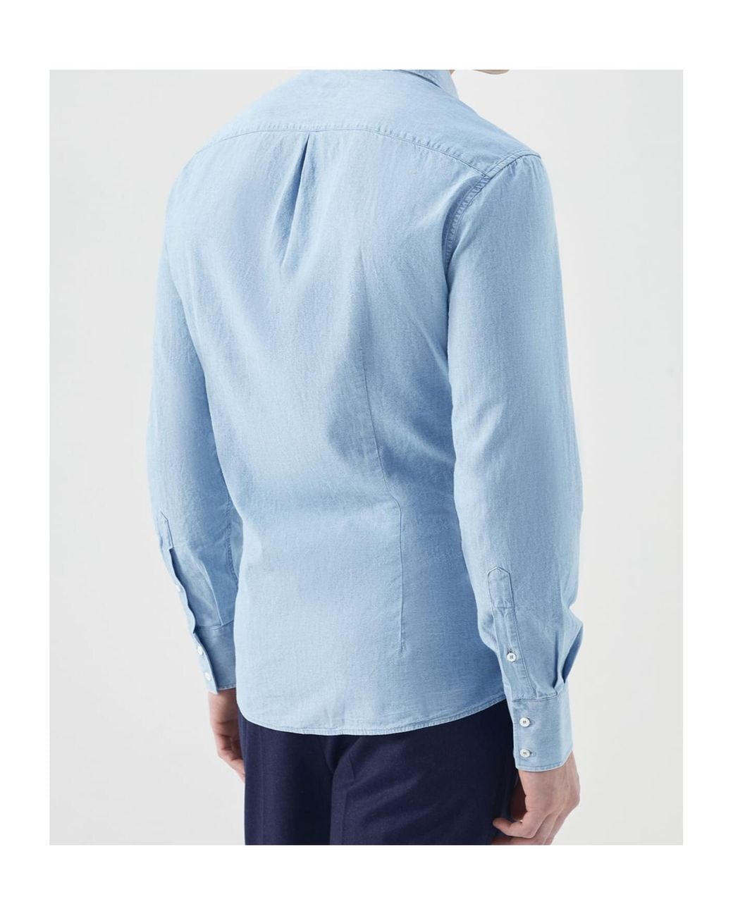 Brunello Cucinelli Blue Denim-Effect Chambray Shirt With Spread Collar for men