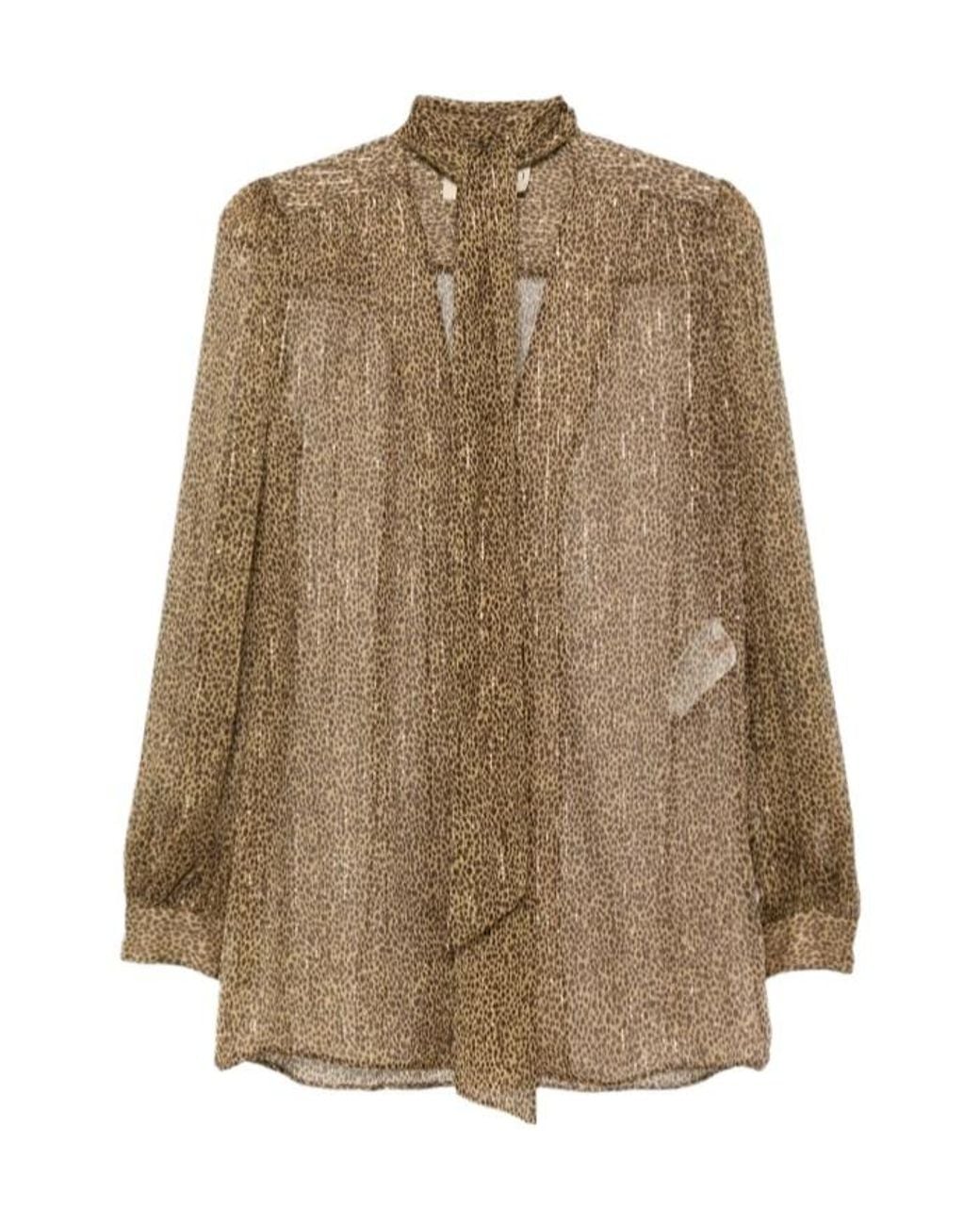 Valentino Brown Leopard-Print Pussy-Bow Blouse