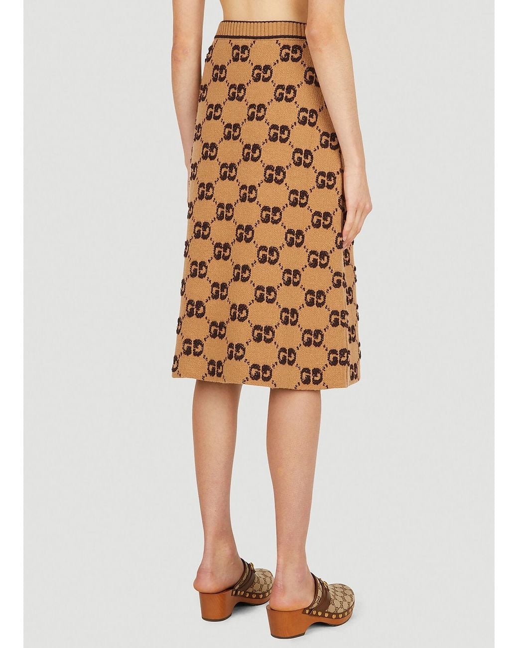 Gucci Brown Gg Jacquard A-Line Knit Skirt