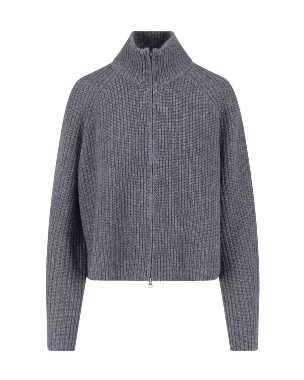 Lisa Yang Gray Ribbed Zip-Up Knitted Sweater