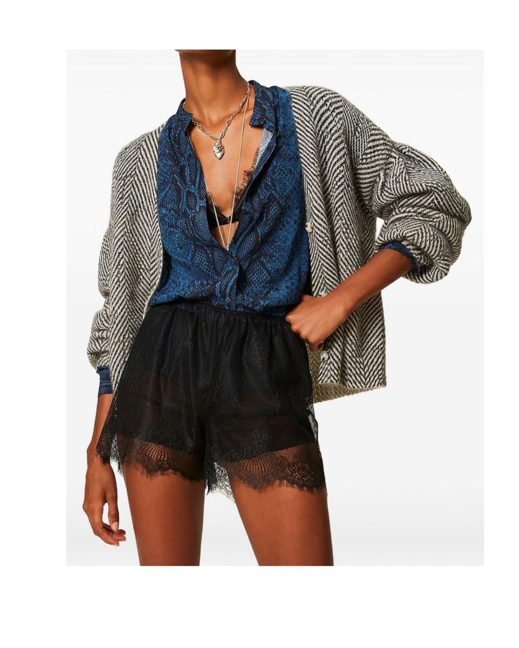 Twinset Gray Cropped Balloon-Sleeve Cardigan