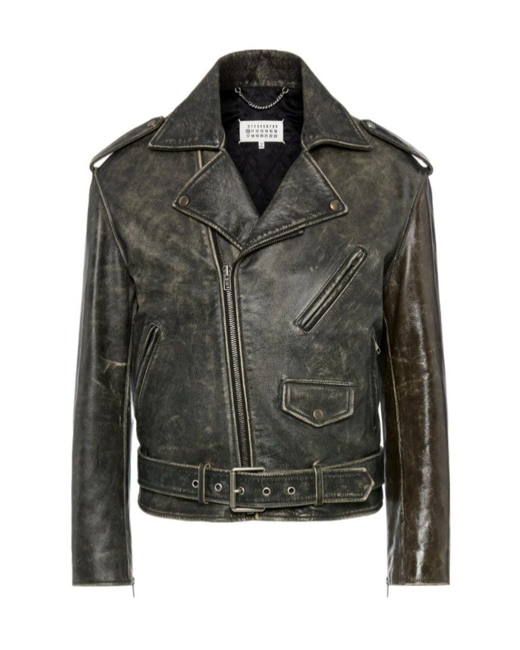Maison Margiela Green Distressed Biker Jacket for men