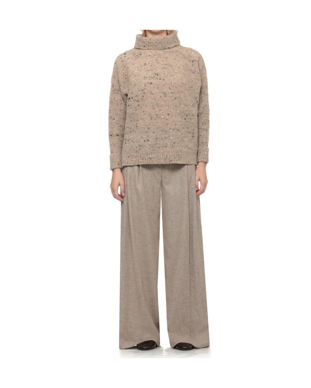 D.exterior Natural Speckled High Neck Knitted Sweater