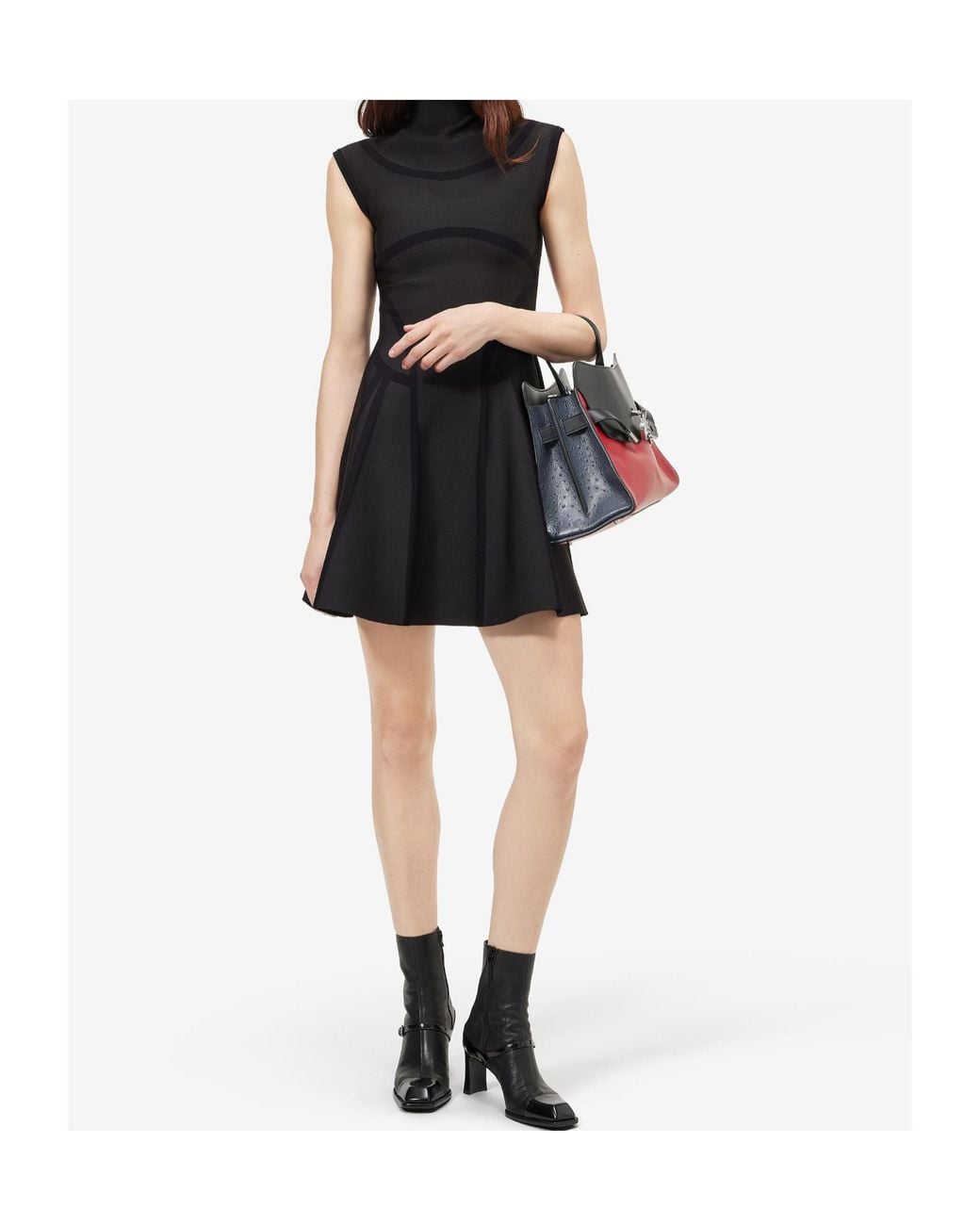 McQueen Black Sleeveless Mock-Neck Dress