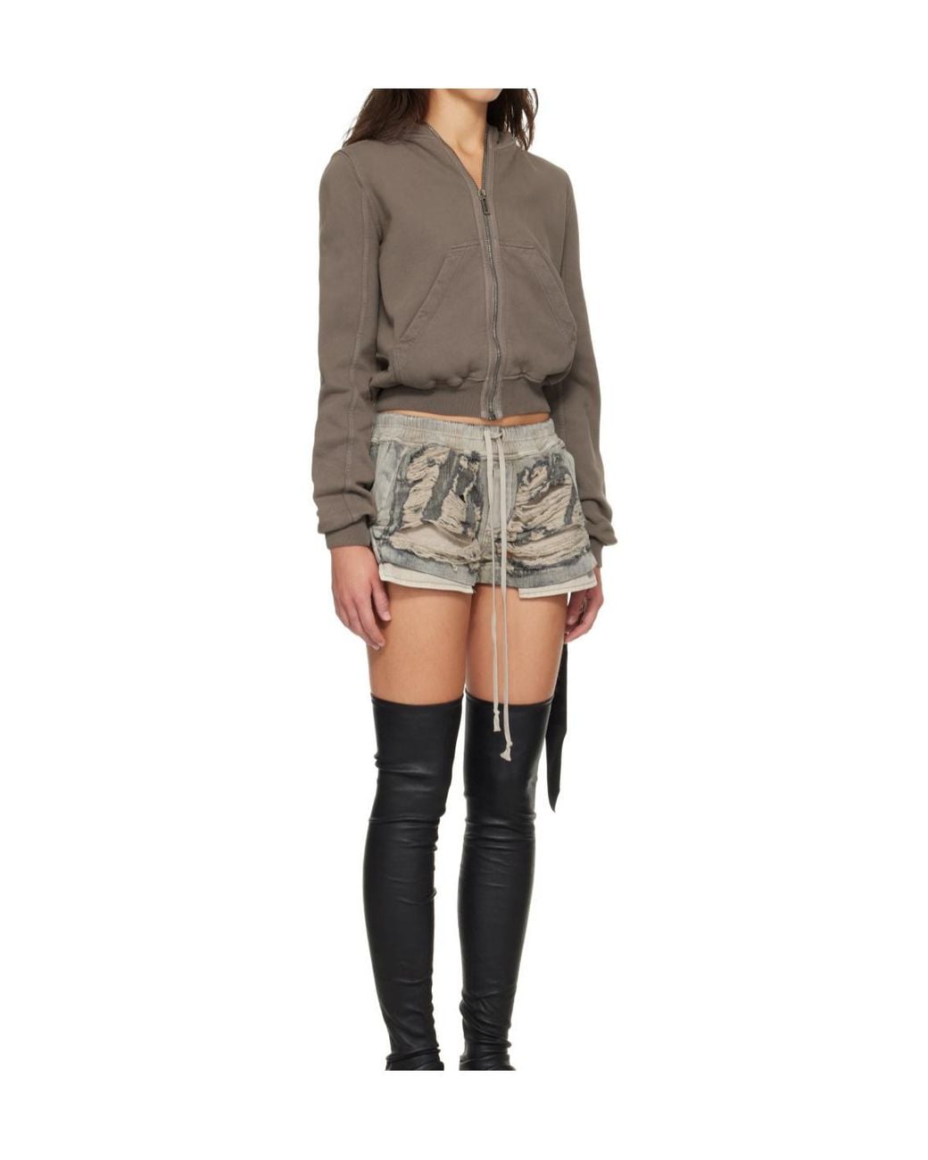 Rick Owens Natural Long-Sleeved Zip-Up Hoodie