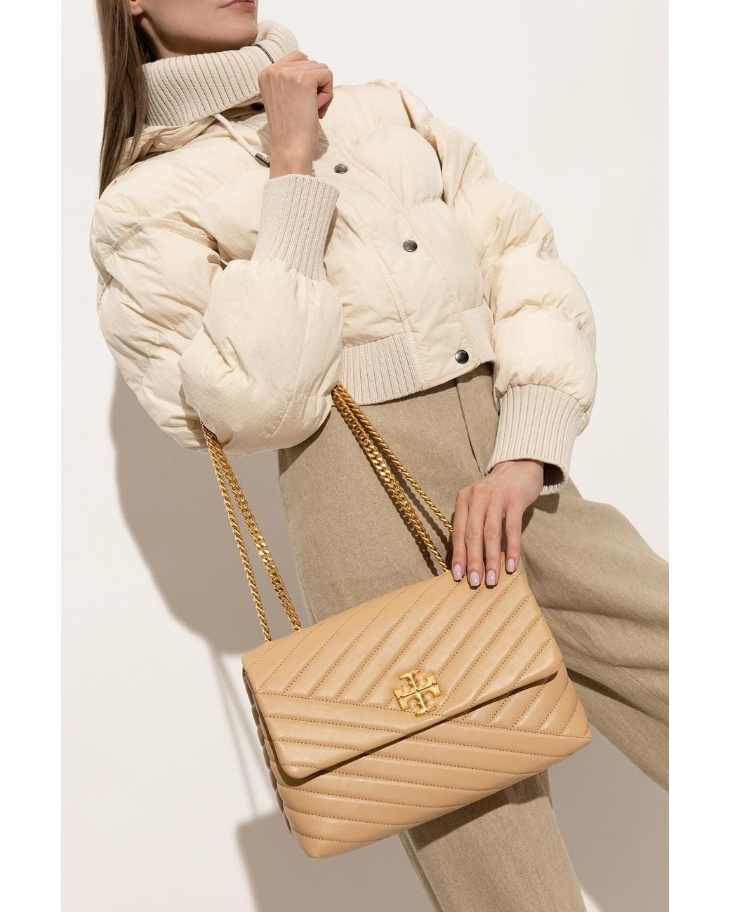 Tory Burch Natural Kira Foldover Convertible Shoulder Bag