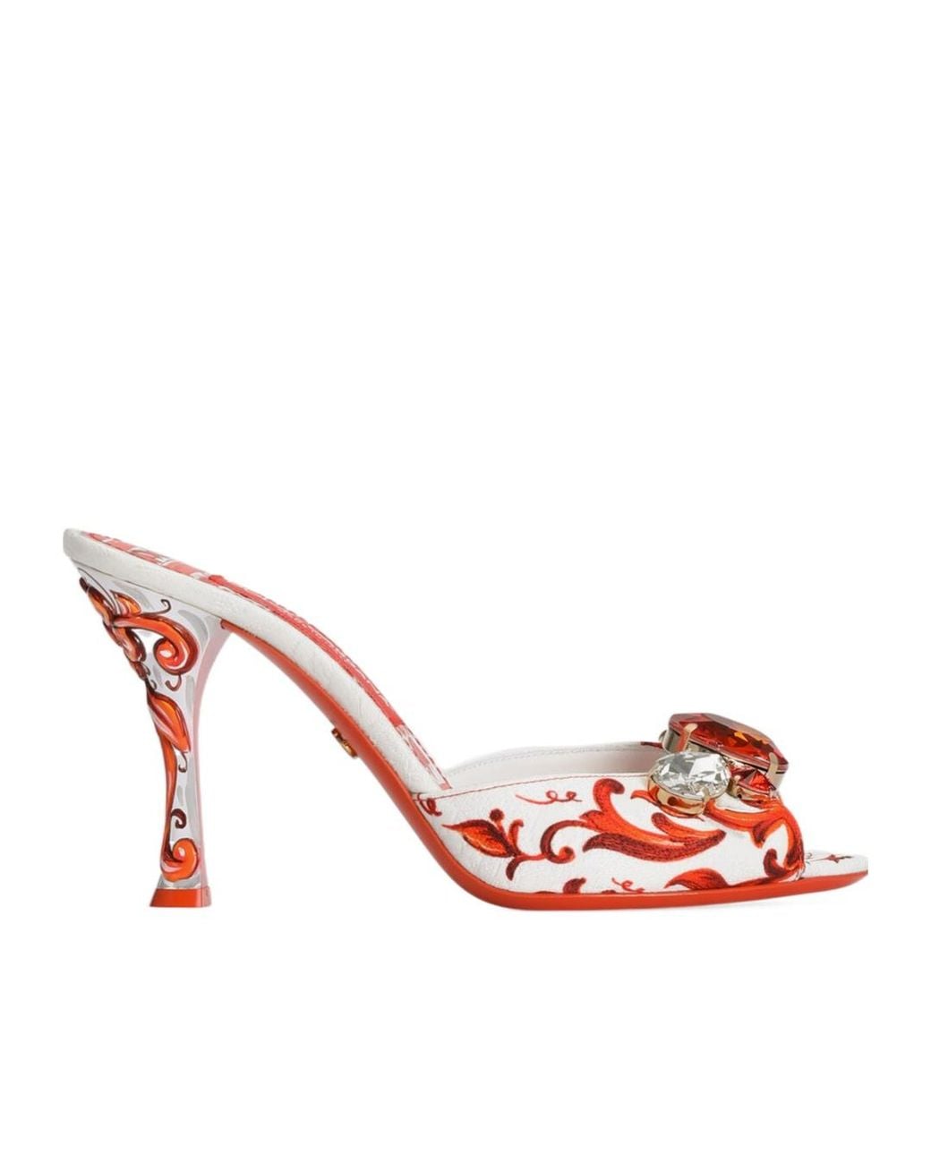 Dolce & Gabbana Pink Majolica Printed Heeled Mules