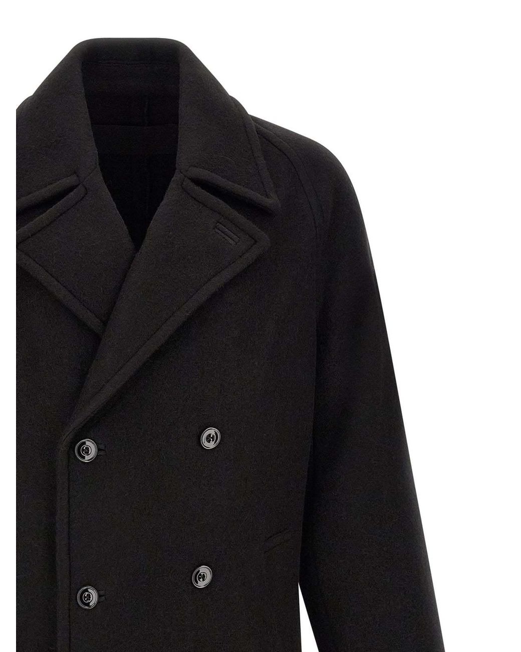Lemaire Black Double Breasted Soft Coat for men