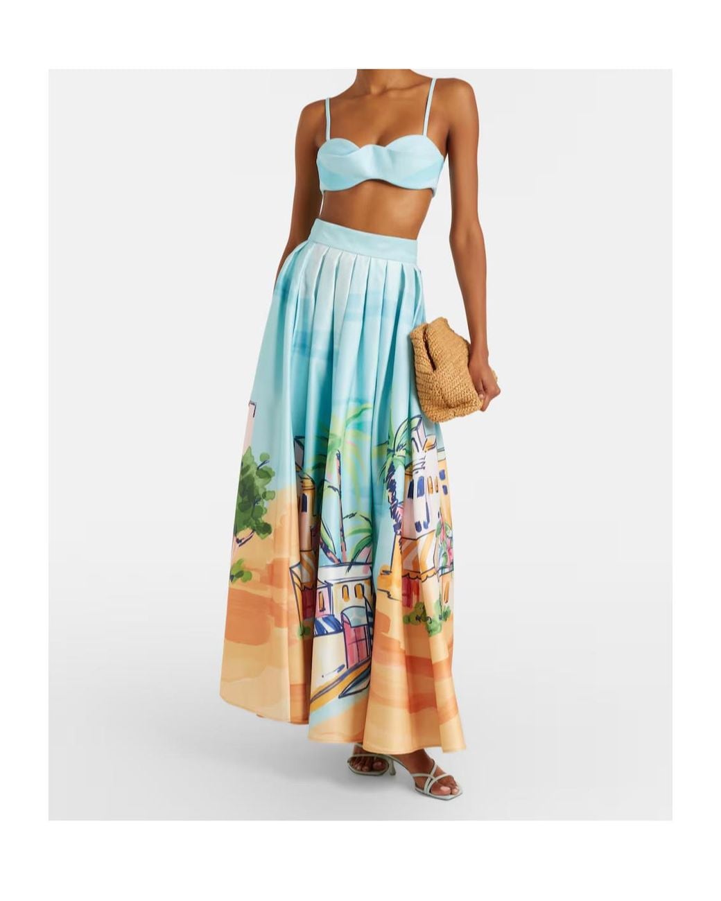 Leo Blue Printed Satin Maxi Skirt