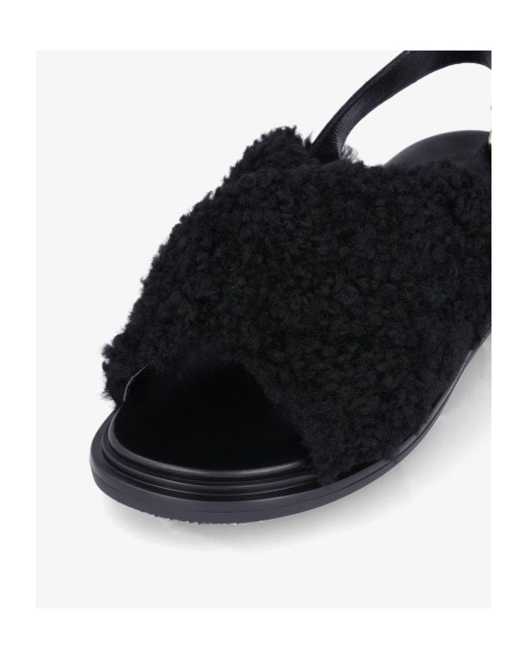 Marni Black Buckle Detailed Fluffy Sandals