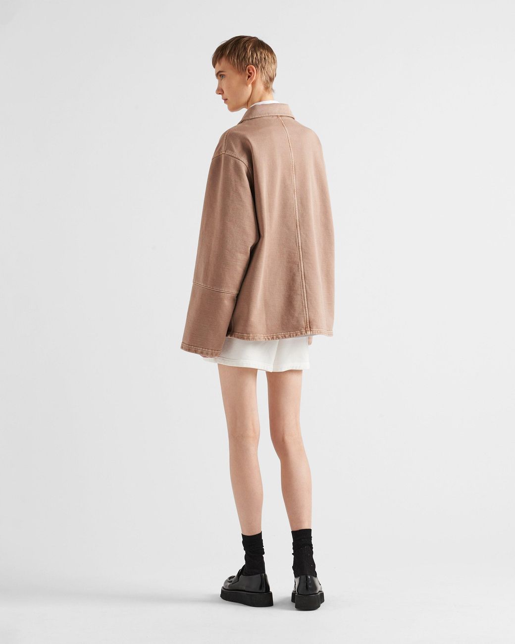 Prada Brown Turtleneck Cotton Fleece Blouson Jacket