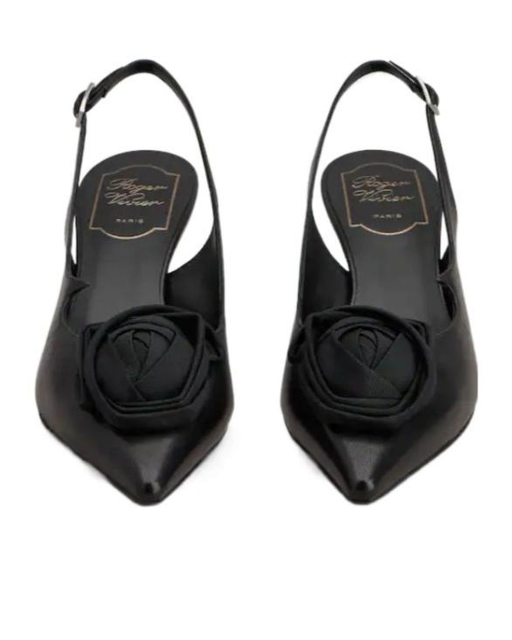 Roger Vivier Black Rose Embellished Pointed Toe Slingback Pumps