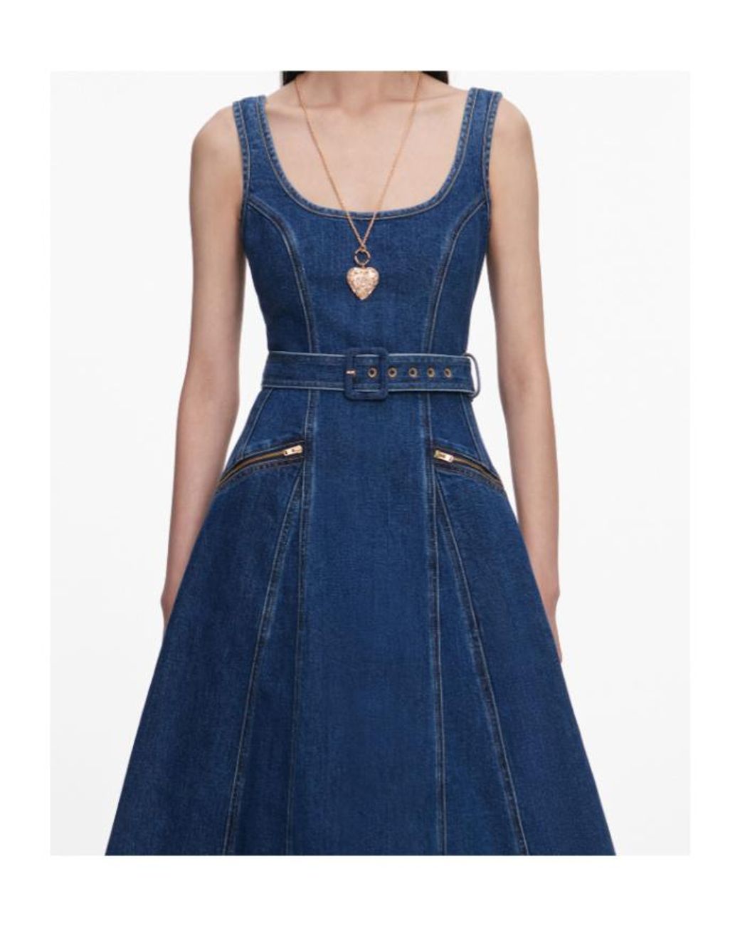 Self-Portrait Blue Belt-Detail Flared Midi Denim Dress