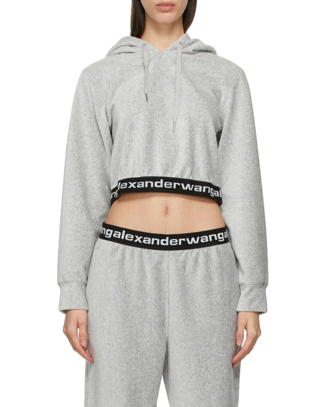 Alexander Wang Gray Elasticated Hem Cropped Hoodie