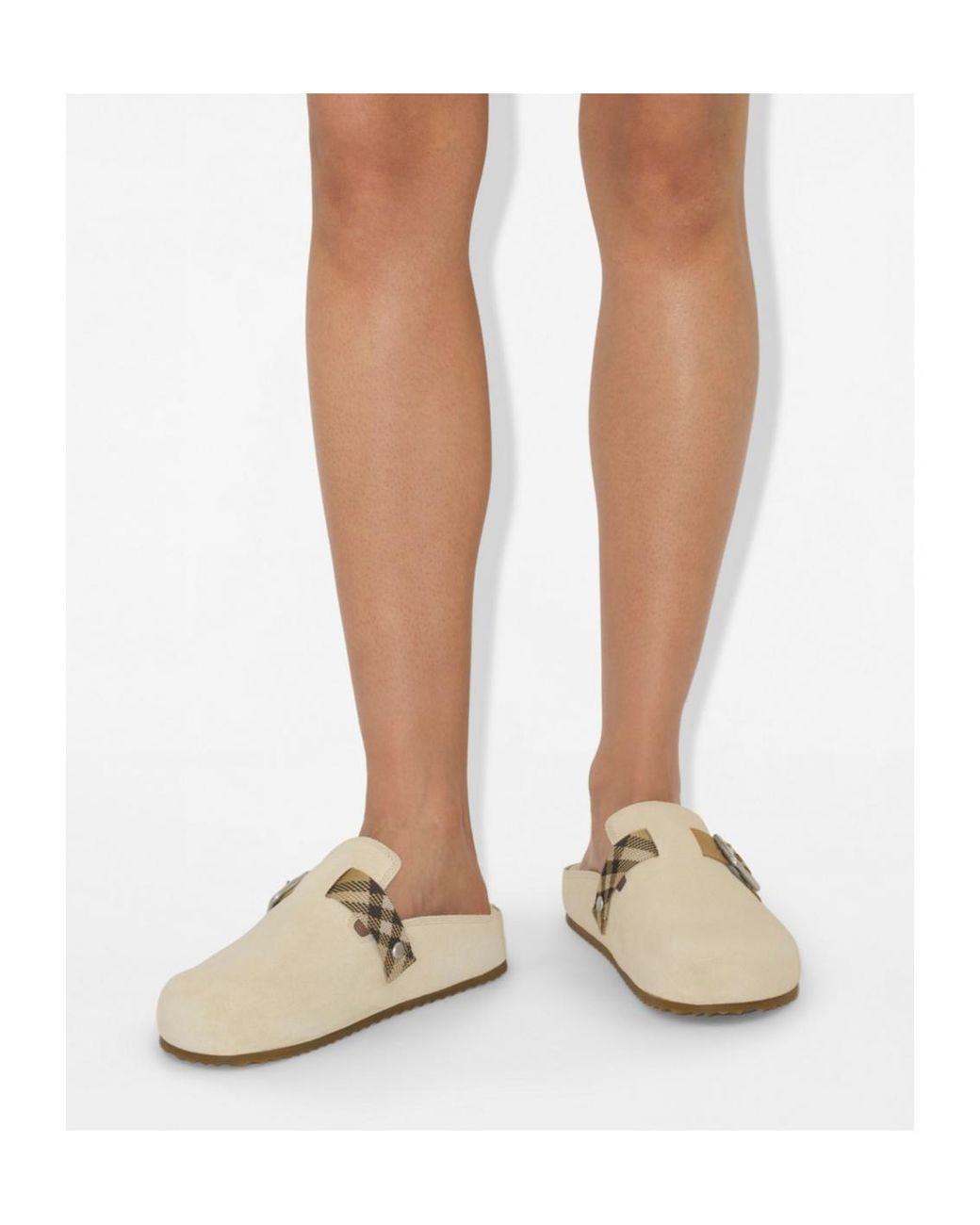 Burberry White Urchin Checked Side-Buckle Clogs