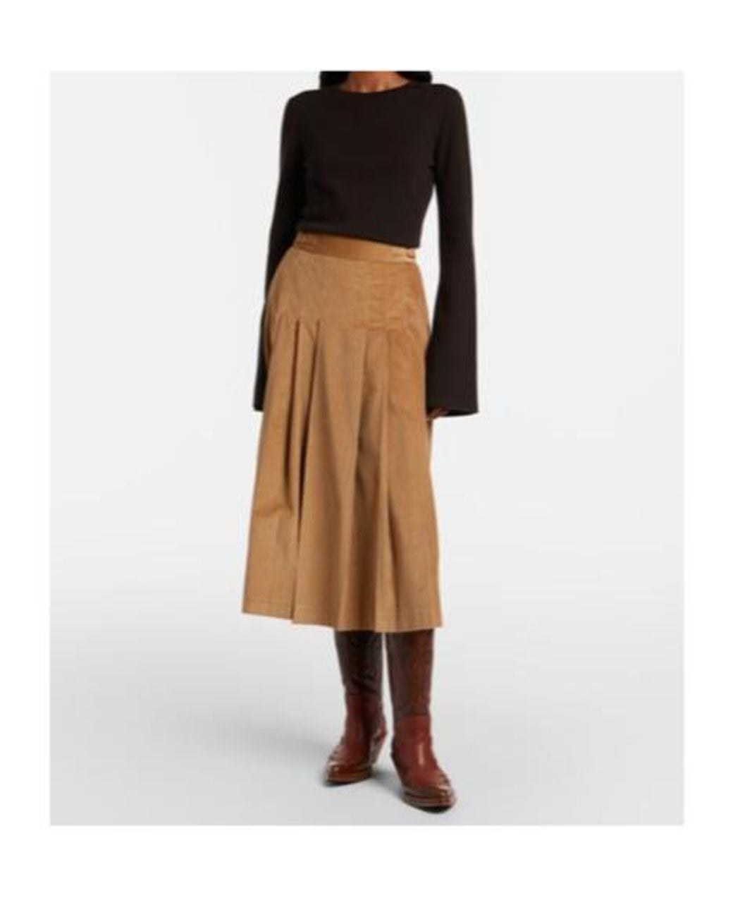 Gabriela Hearst Brown Wesley Pleated Cotton Corduroy Midi Skirt