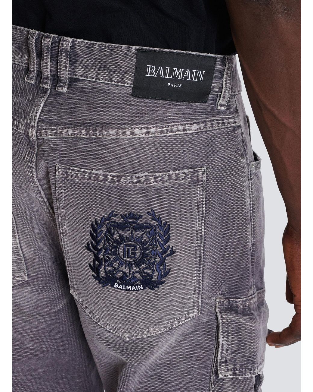 Balmain Gray Denim Loose-Fit Cargo Jeans for men