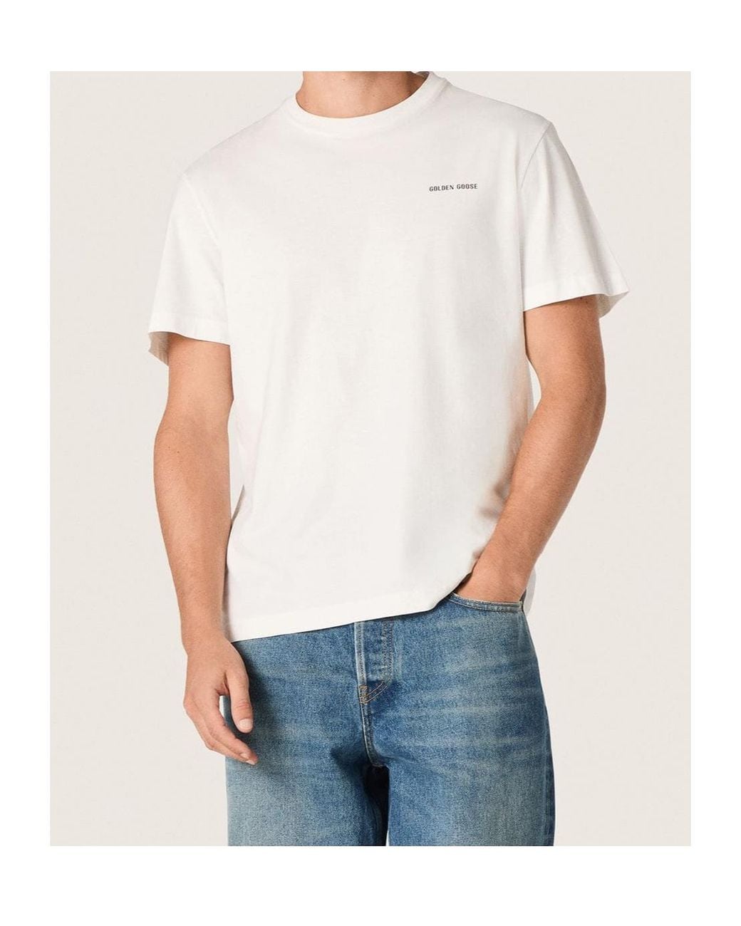 Golden Goose Deluxe Brand White Logo Printed Crewneck T-Shirt for men
