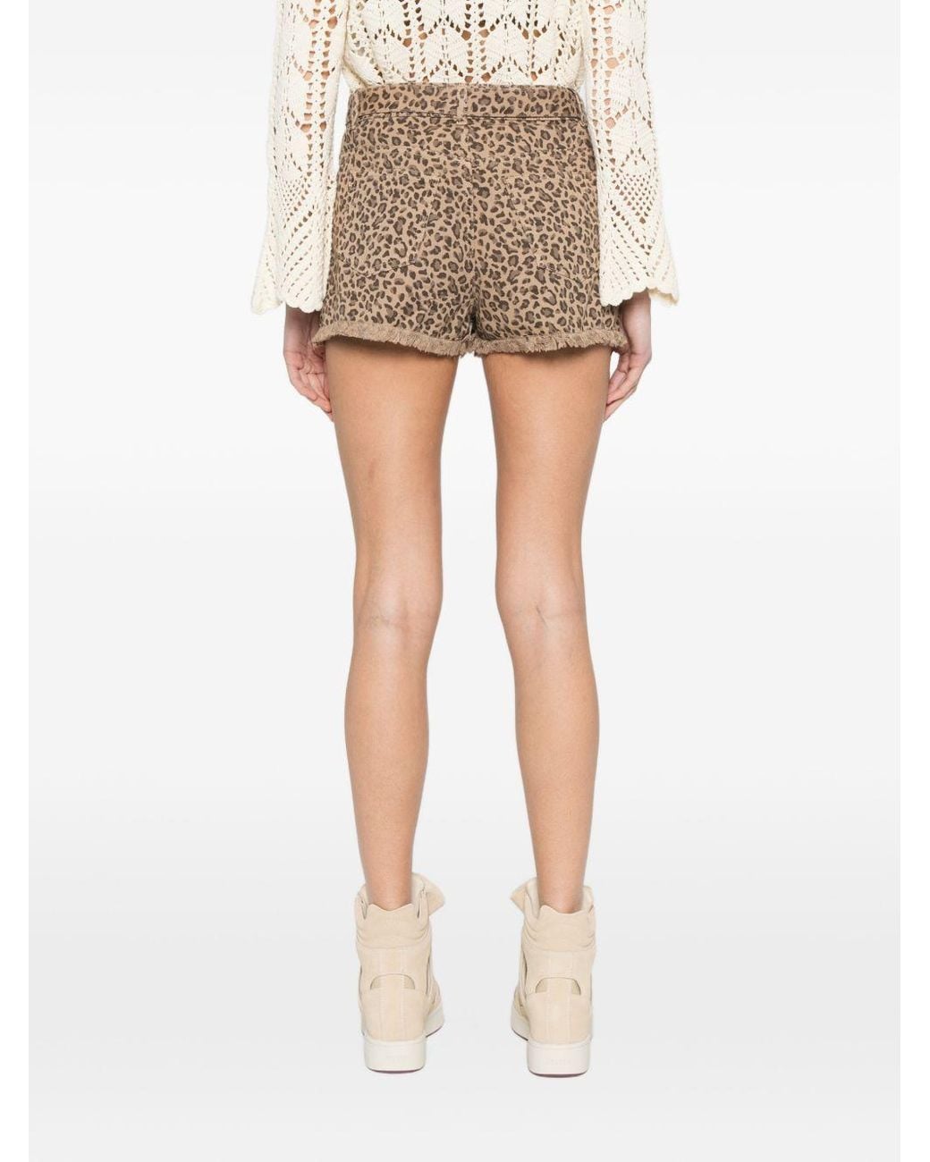 Twinset Brown Animal-Print Belted Shorts