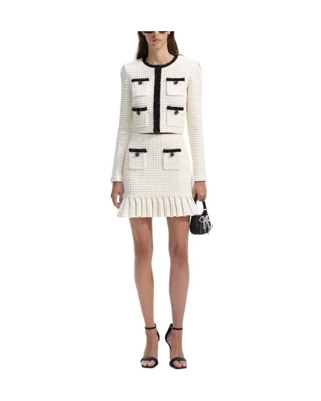Self-Portrait Natural Textured Knit Mini Skirt