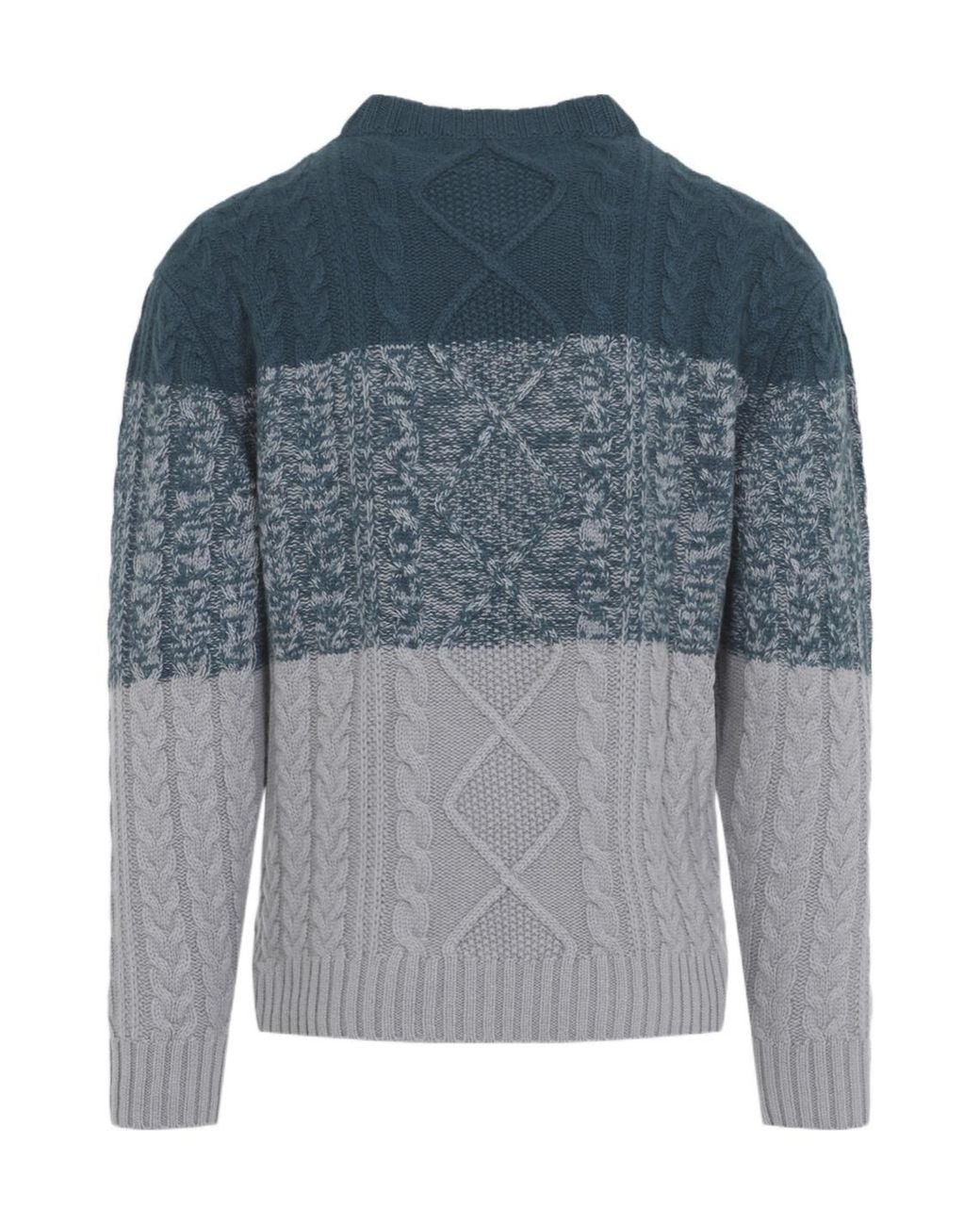 Kiton Blue Color-Block Cable-Knit Sweater for men