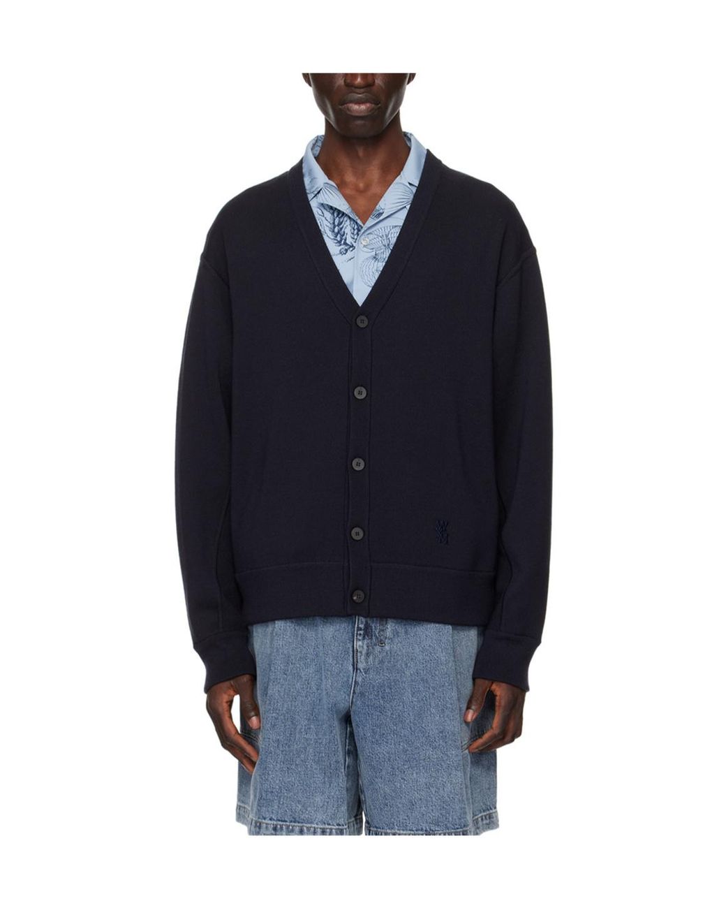 Wooyoungmi Blue Y-Neck Knitted Cardigan for men